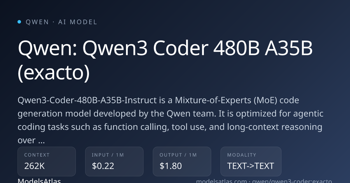 Qwen: Qwen3 Coder 480B A35B (exacto) pricing, context window, and ...