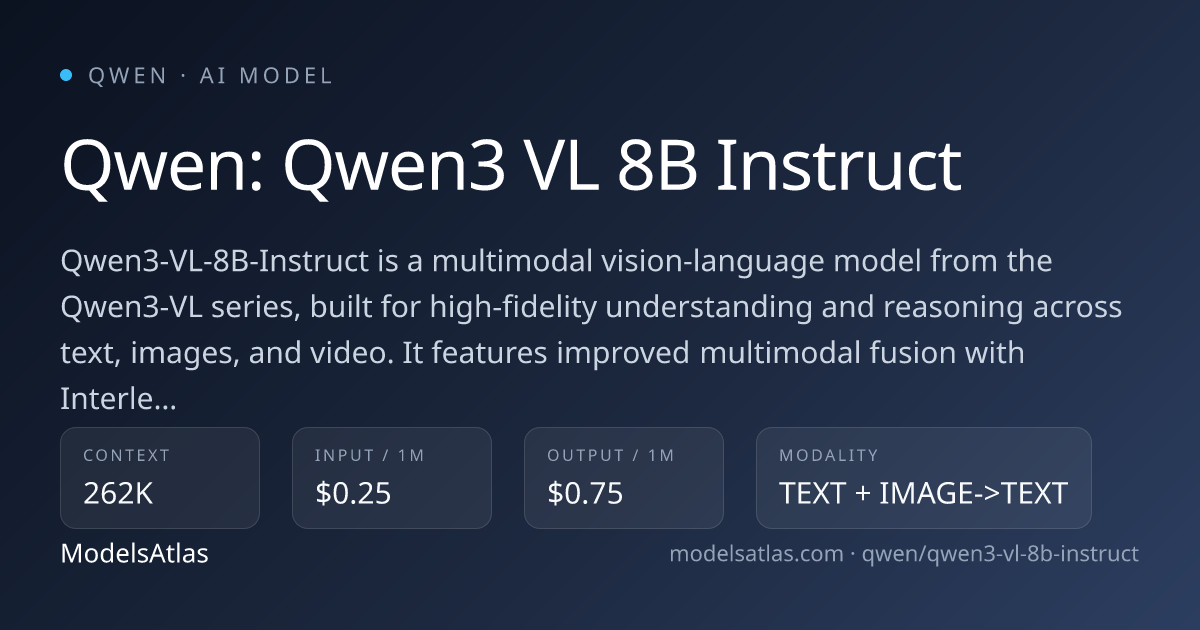 Qwen: Qwen3 VL 8B Instruct pricing, context window, and capabilities ...